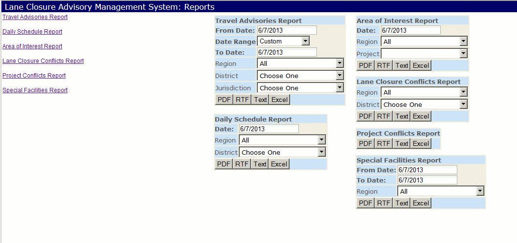 Type of Report Options